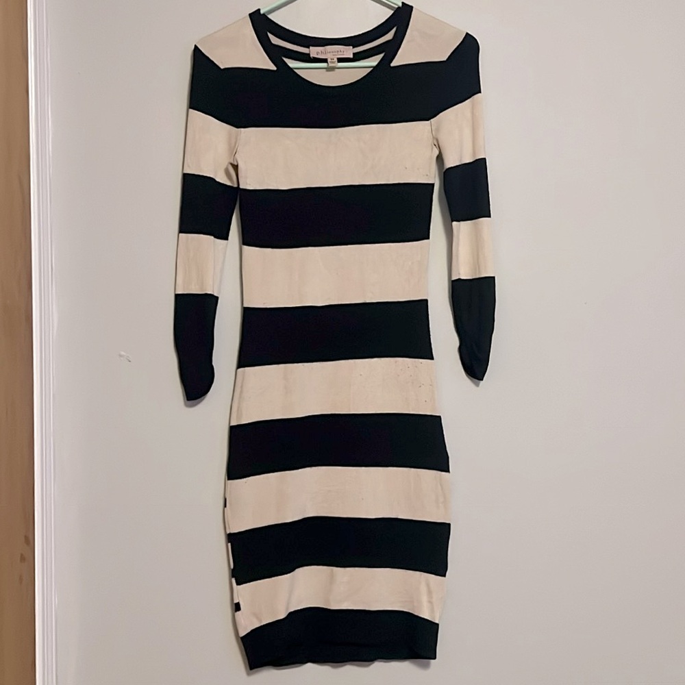 Philosophy long sleeve black and white striped dress. Size XS
